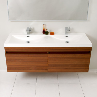 56 5/8 inch Teak One Sink Two Faucet Wallmount Vanity - FVN8040TK 01