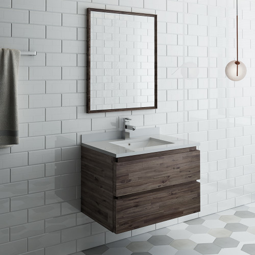 30" Wall Hung Modern Bathroom Vanity w/ Mirror 01