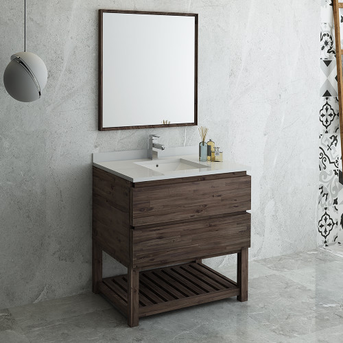 36" Floor Model Bathroom Vanity w/ Open Bottom & Mirror FVN3136ACA-FS 01