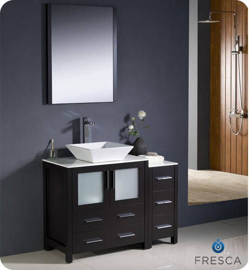 42" Espresso Modern Vanity w/ Side Cabinet & Vessel Sink, Fresca Torino 01