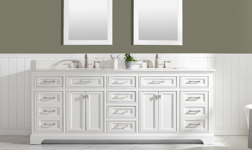 84" Double Sink Vanity in White - Milano