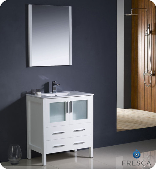 30 inch White Modern Bathroom Vanity w/ Undermount Sink, Fresca "Torino" 3
