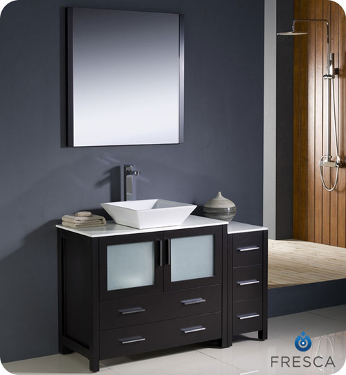 48 inch Espresso Modern Bathroom Vanity w/ Side Cabinet & Vessel Sink, Fresca Torino 2