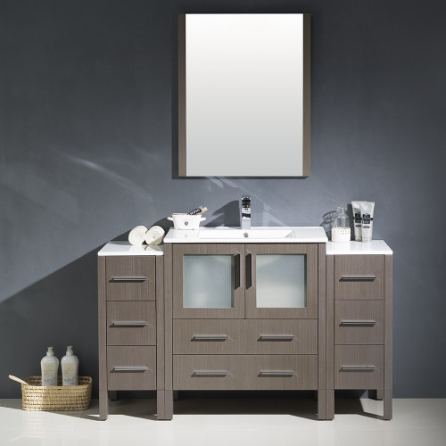 54 inch Gray Oak Torino Basin Vanity, 2 Side Cabinets - FVN62-123012GO-UNS 01