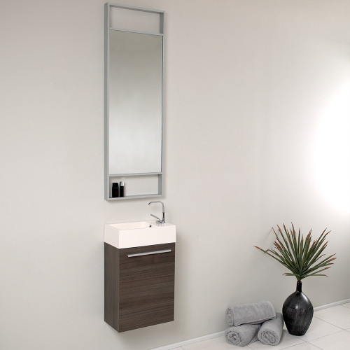 15.5 inch Gray Oak Walmount Bathroom Vanity &Tall Mirror - FVN8002GO