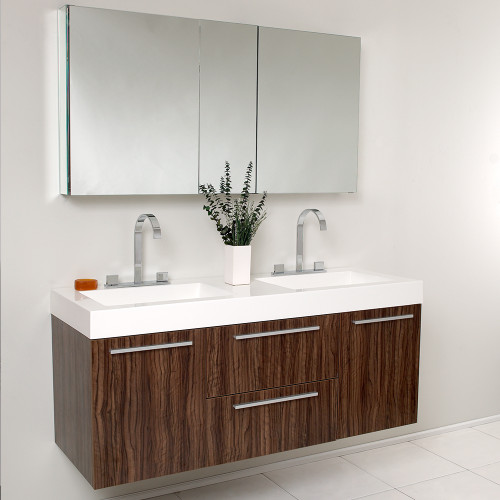 Walnut Modern Double Sink Vanity w/ Medicine Cabinet - FVN8013GW 01