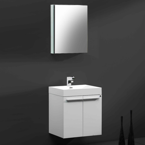 23 inch White Vanity Single Basin Sink w/ Medicine Cabinet - FVN8058WH 01