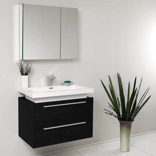 31.3/8 inch Wallmount Single Black Vanity w/ Medicine Cabinet - FVN8080BW 01