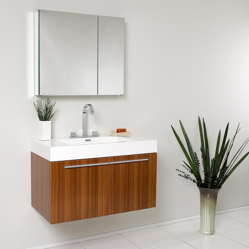 Wall Mount Teak One Basin Vanity w/ Medicine Cabinet - FVN8090TK 01