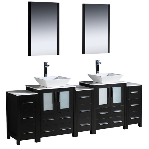 Double Sink Espresso Vanity w/ 3 Side Cabinets - FVN62-72ES-VSL 01