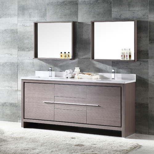 72 inch Gray Oak Double Sink Vanity w/ Mirror 33