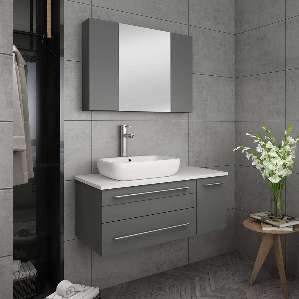 REALN Modern Bathroom Vanity with Ceramic Basin, Gray Storage Cabinet with  Soft Closing, Cold and Hot Faucet Sink Combo,with Mirror Bathroom Sink