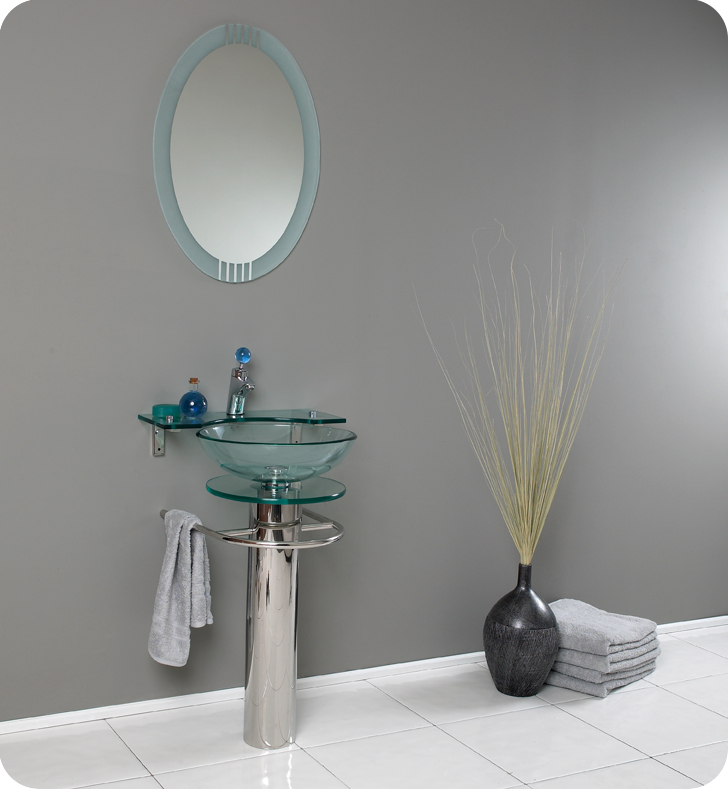 21 inch Chrome & Glass Bathroom Vanity & Mirror (Fresca FVN1019) - Ovale