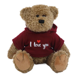 12" Beige Valentine Bear in Maroon "I Love You" Hoodie 