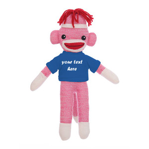 8" Customizable Pink Sock Monkey with Tee - Stuffed Animal