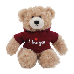 Brandon Bear Beige with Maroon I love you Hoodie 12"