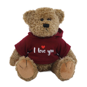 Oatmeal Bear with Maroon I love you Hoodie 12" Oatmeal Bear with Maroon I love you Hoodie 12"