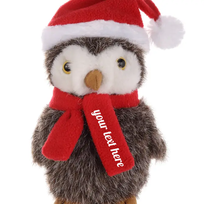 12″ Christmas Owl Plush in Custom Scarf | Winter Plush Toy