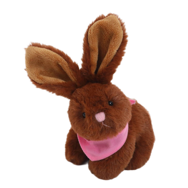 6" Brown Bunny Plush in Bandana | Tiny Rabit Plush in Scarf