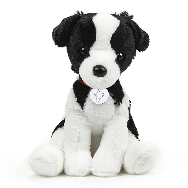 8″ Collie Dog Stuffed Animal | White Dog Plush Toy in Collar
