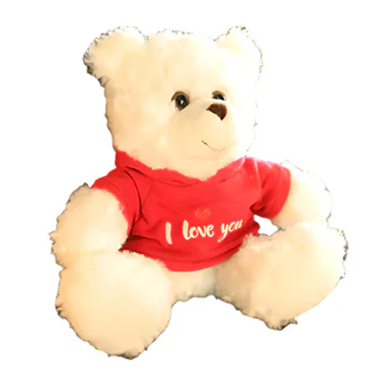 11“ Cream Valentine Plush Bear in "I Love You" Red Hoodie