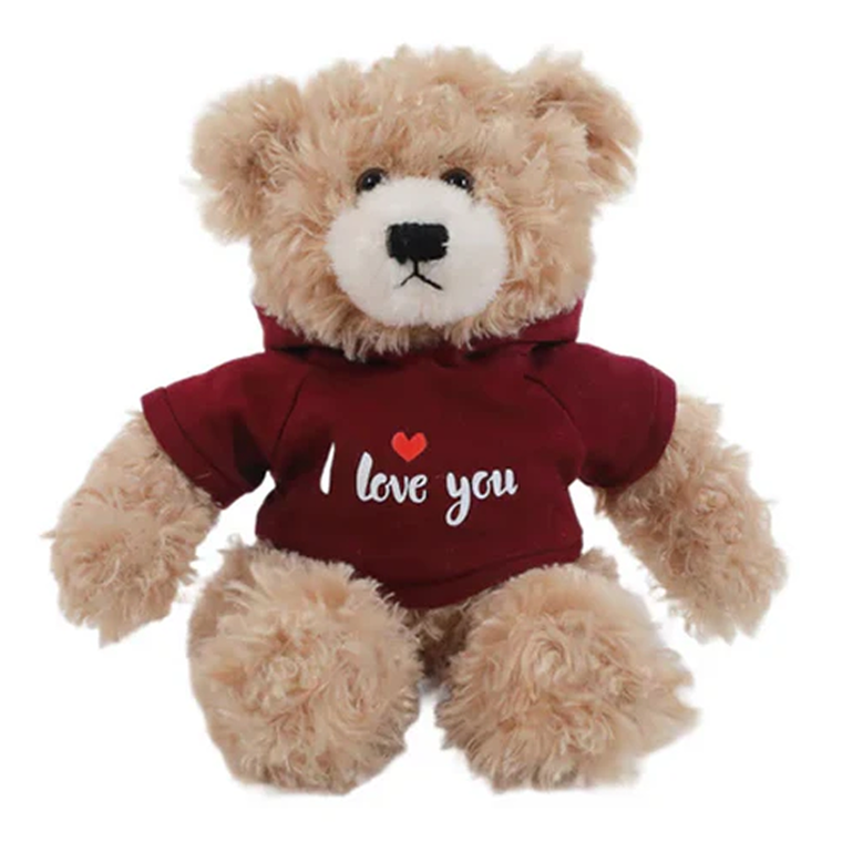 Brandon Bear Beige with Maroon I love you Hoodie 12"