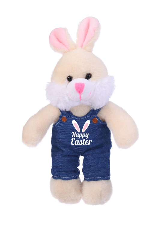 12" Plush Bunny in Jeans Overalls | Happy Easter Bunny Plush