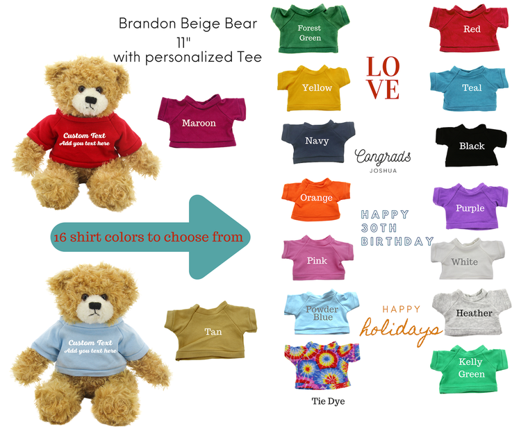 (Sample) 11" Customized Tee Beige Brandon Bear- Stuffed Teddy Bear