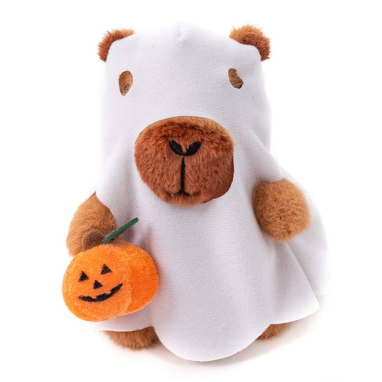 8" Halloween Capybara in Ghost Costume | Plush with Pumpkin