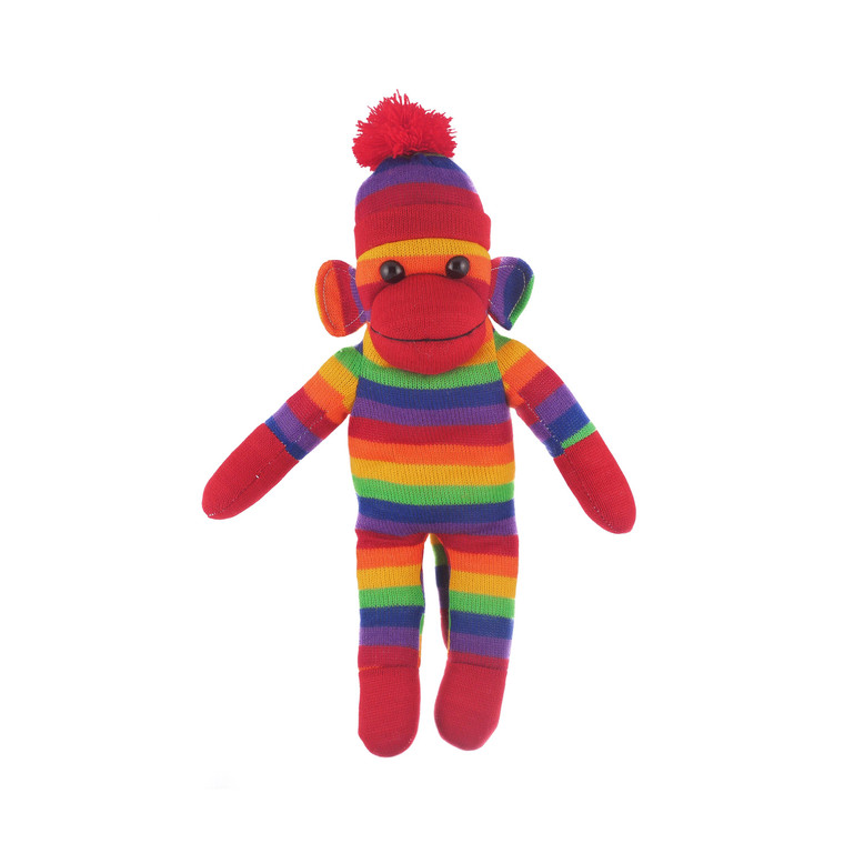 Rainbow Sock Monkey Plush 10" | Colorful Stuffed Monkey Toy