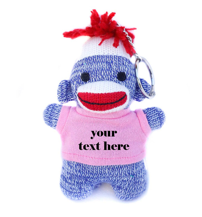 4" Purple Sock Monkey Plush Keychain with Customized T-shirt