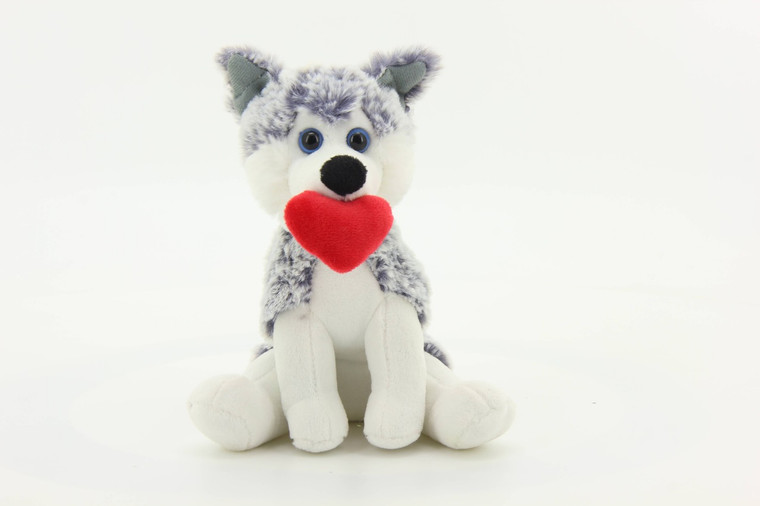 10″ Valentine Husky Holding a Red Heart | Dog Stuffed Animal
