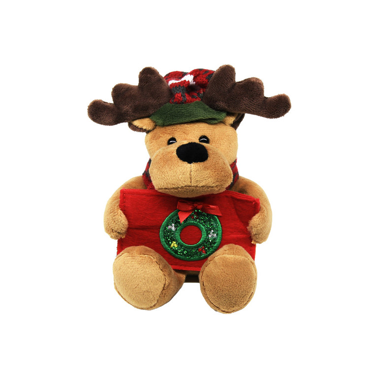 9" Sitting Gift Card Holder Reindeer Plush Toy, A Cute Penguin Wearing Festive Accessories by Made By Aliens.