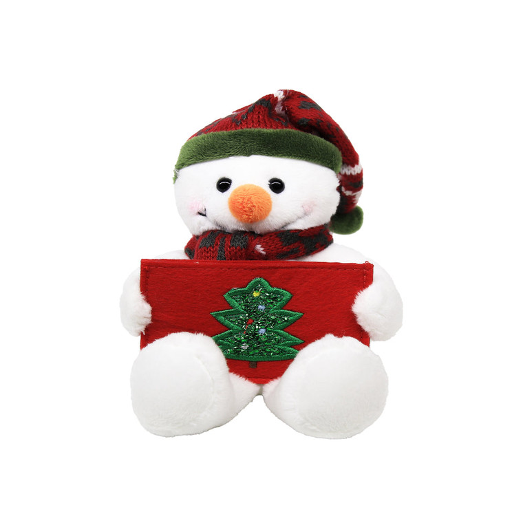 9" Sitting Gift Card Holder Snowman Plush Toy, A Cute Penguin Wearing Festive Accessories by Made By Aliens.