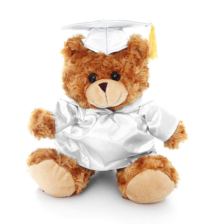 11" Graduation Mocha Bear with White GOWN