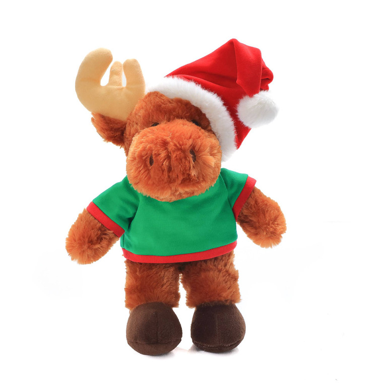 Personalized Plush Moose 12" Christmas Green Shirt