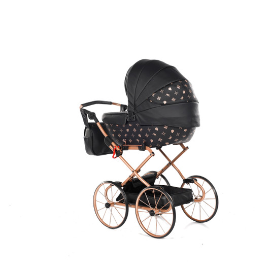 IMPERIAL CLASSIC BLACK ROSE GOLD DOLL'S PRAM