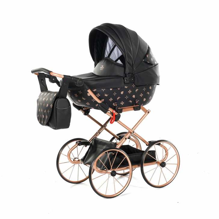 IMPERIAL CLASSIC BLACK ROSE GOLD DOLL'S PRAM