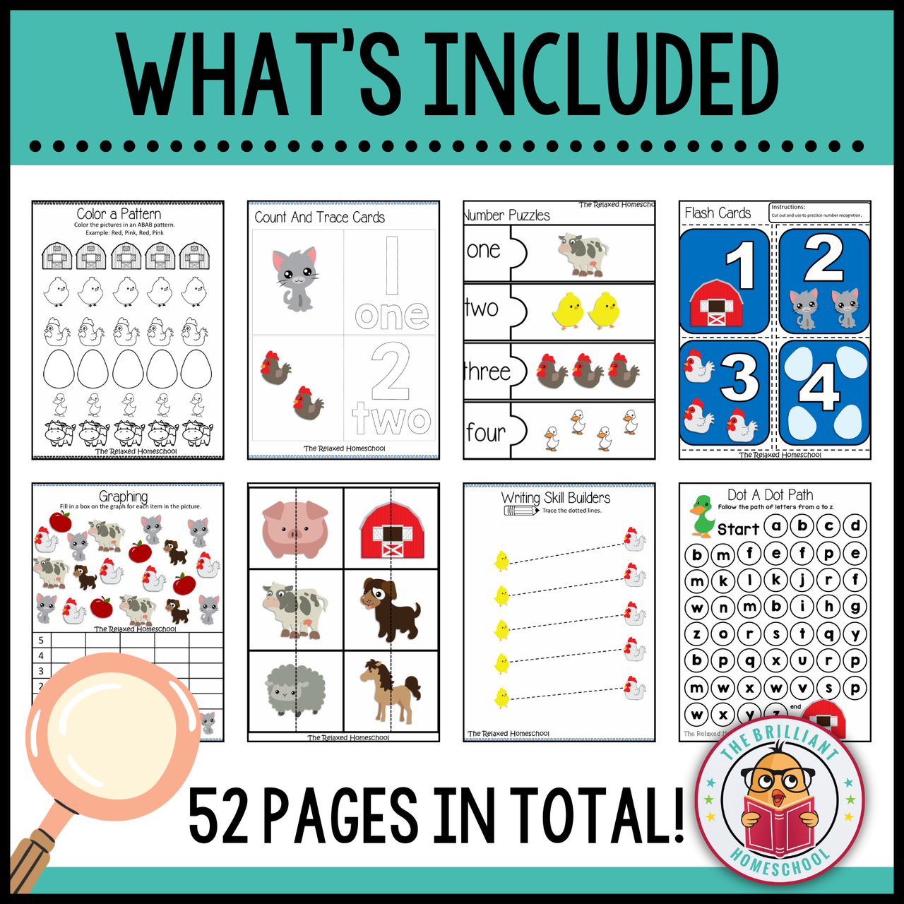 Farm Preschool Workbook - Math and Handwriting