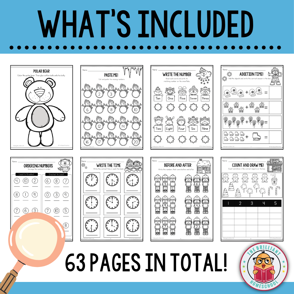 Kindergarten Winter Math and Literacy Workbook