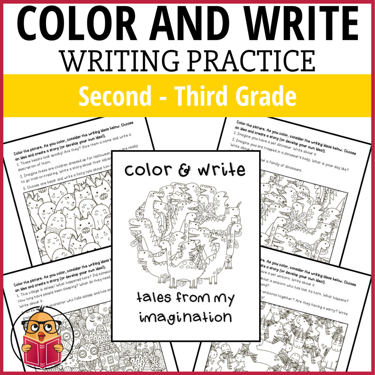 Writing Practice - Imagination Themed Writing Prompts & Coloring