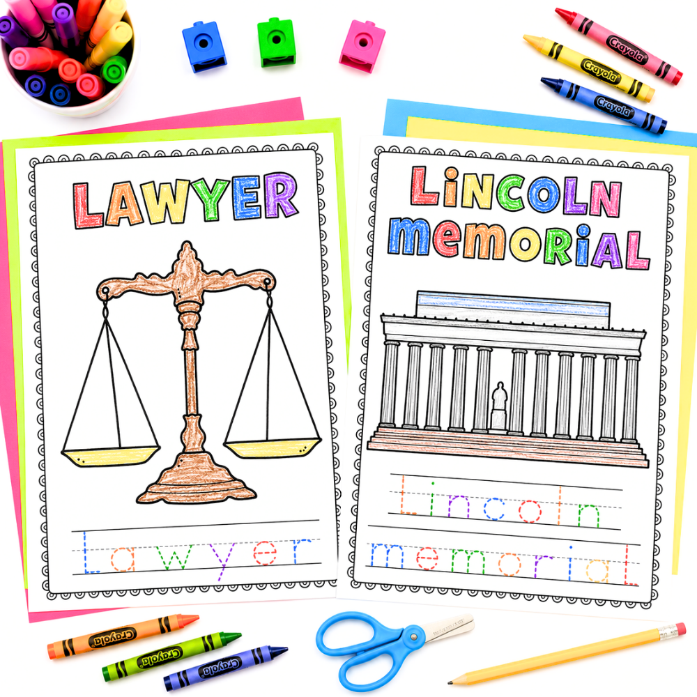 Abraham Lincoln Coloring Pages | Presidents Day Biography & Handwriting Workbook