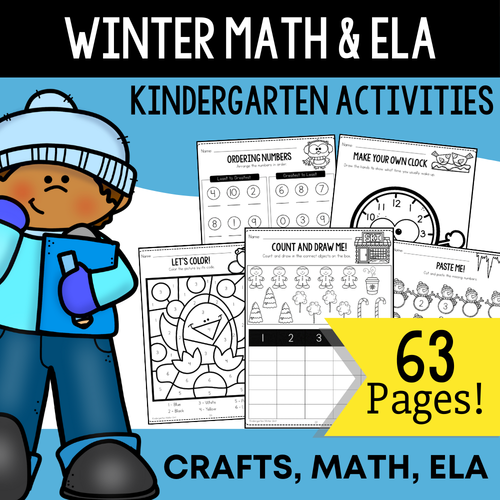Kindergarten Winter Math and Literacy Workbook