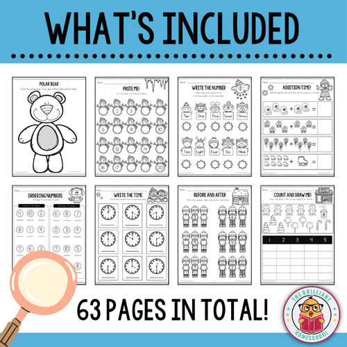 Kindergarten Winter Math and Literacy Workbook