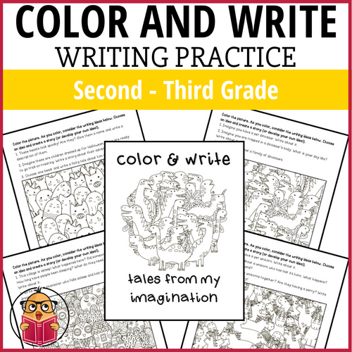 Writing Practice - Imagination Themed Writing Prompts & Coloring