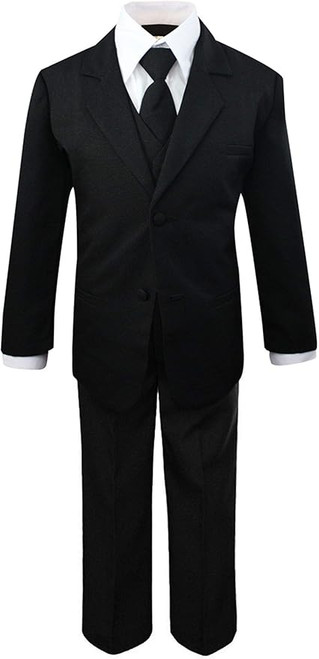 Closeout Black Toddler Boys' 5 Piece Size 7 Formal Dress Suit Set with Tie & Vest