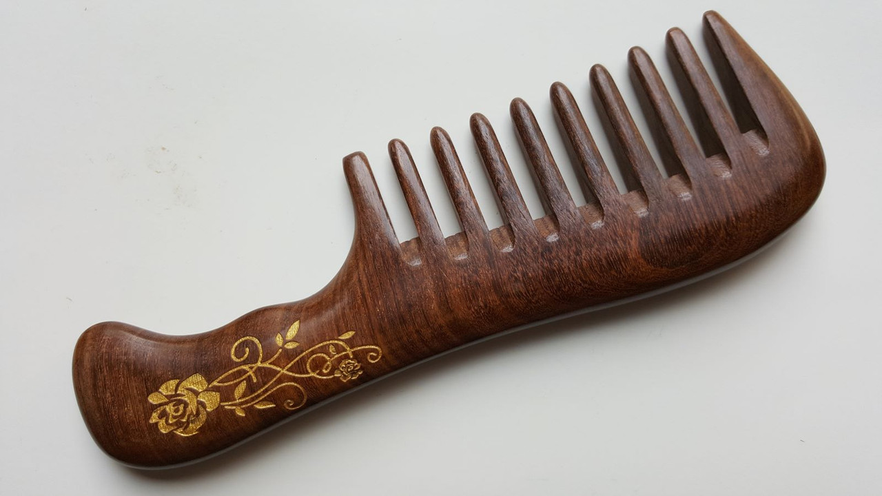 Extra Wide Teeth Wood Comb with Handle