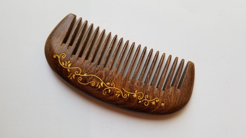 Dark Brown ivy leaf motif wood comb | anti-static and eco-friendly