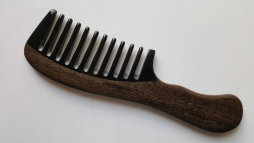 Eiko Wood/Horn Comb w/Handle (Wide Teeth), Curly Hair Comb, Natural Detangling Comb