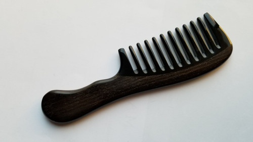 Eri Wood/Horn Comb w/Handle (Wide Teeth), Curly Hair Comb, Natural Detangling Comb